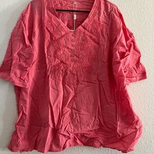 Elegant Coral Embroidered Blouse